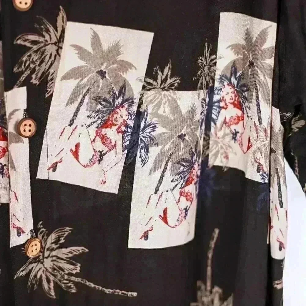Imprints Size L Black Hawaiian shirt pinup hidden art; art to wear button down - Picture 4 of 15